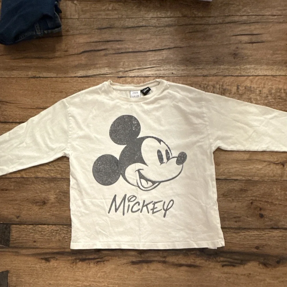 ZARA Disney Mickey Mouse Boys Long Sleeve Crew Neck Cotton Tee White 8 (128)
